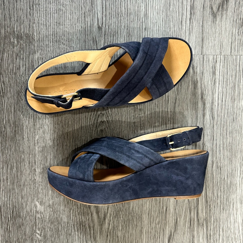 J Crew Blue Suede Wedge Sandals | 8 - Picture 2 of 9